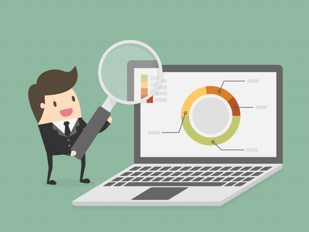 A magnifying glass hovering over a graph showing competitor backlink profiles
